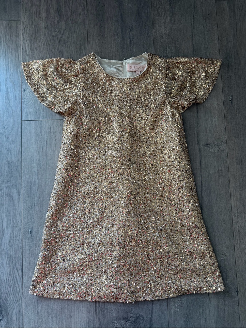 Biscotti Girls' Sparkling Gold Sequin A-Line Dress - size 7